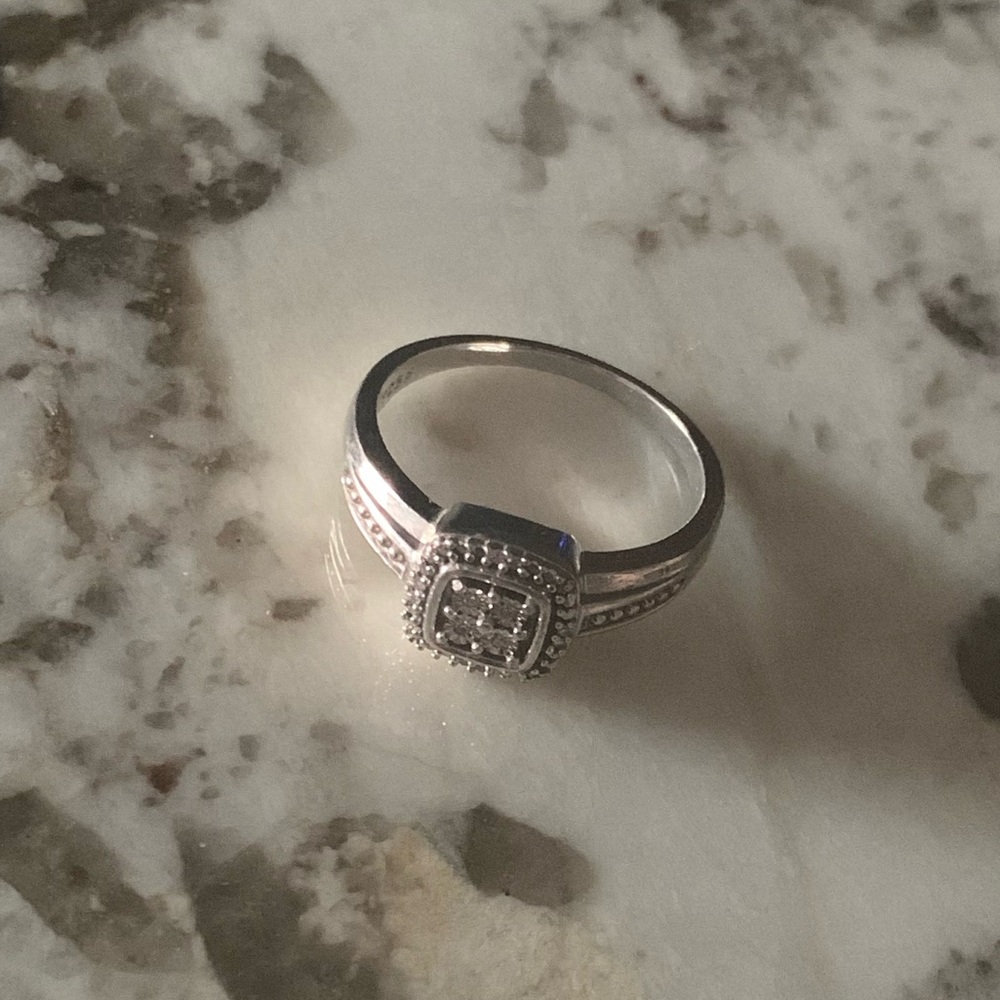 Diamond Halo Ring, Sterling Silver Stamped 925, (1/10 ct. t.w.), Approx. Size 8